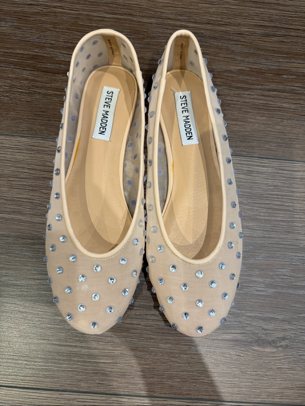 Steve Madden Beige Crystal-Embellished Ballet Flats